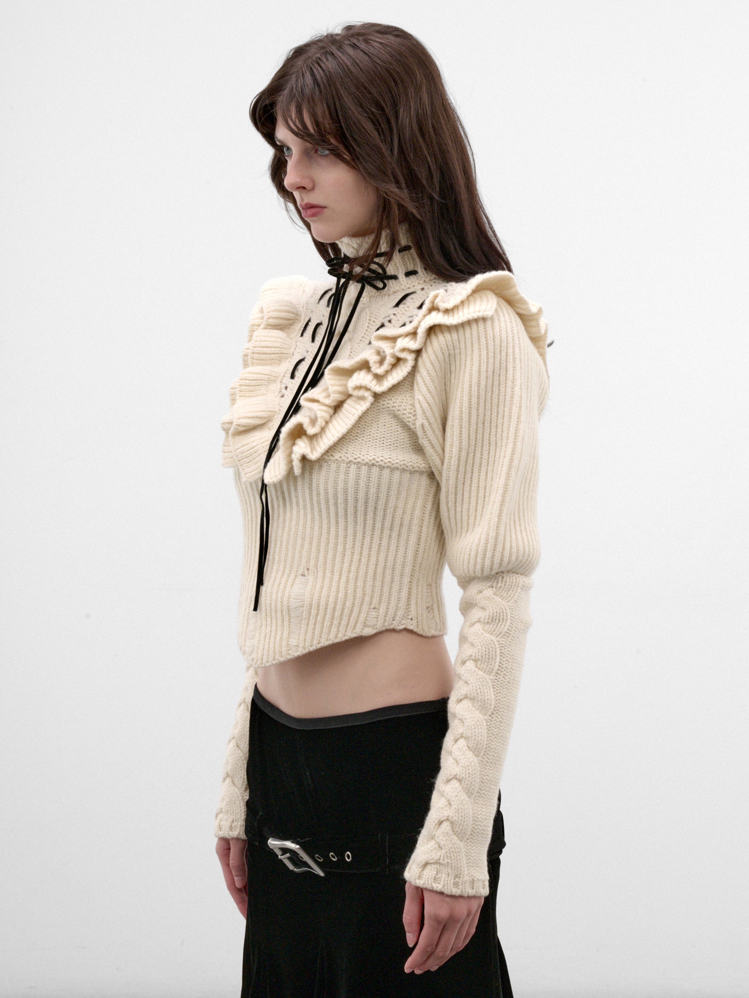 Liva White Wool Ruffled Sweater (B0014532-KN073-WARM-WHITE)