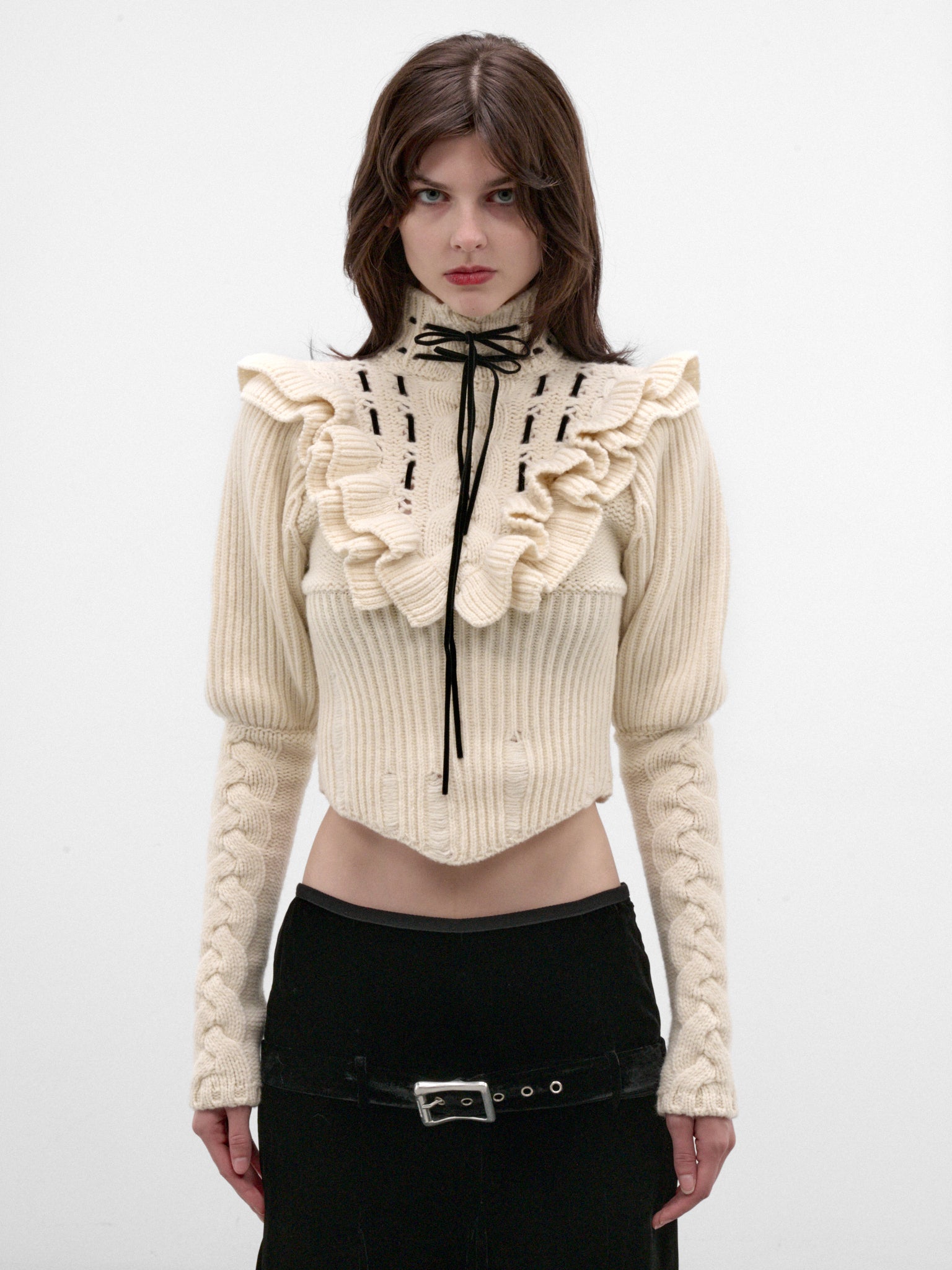 Liva White Wool Ruffled Sweater (B0014532-KN073-WARM-WHITE)