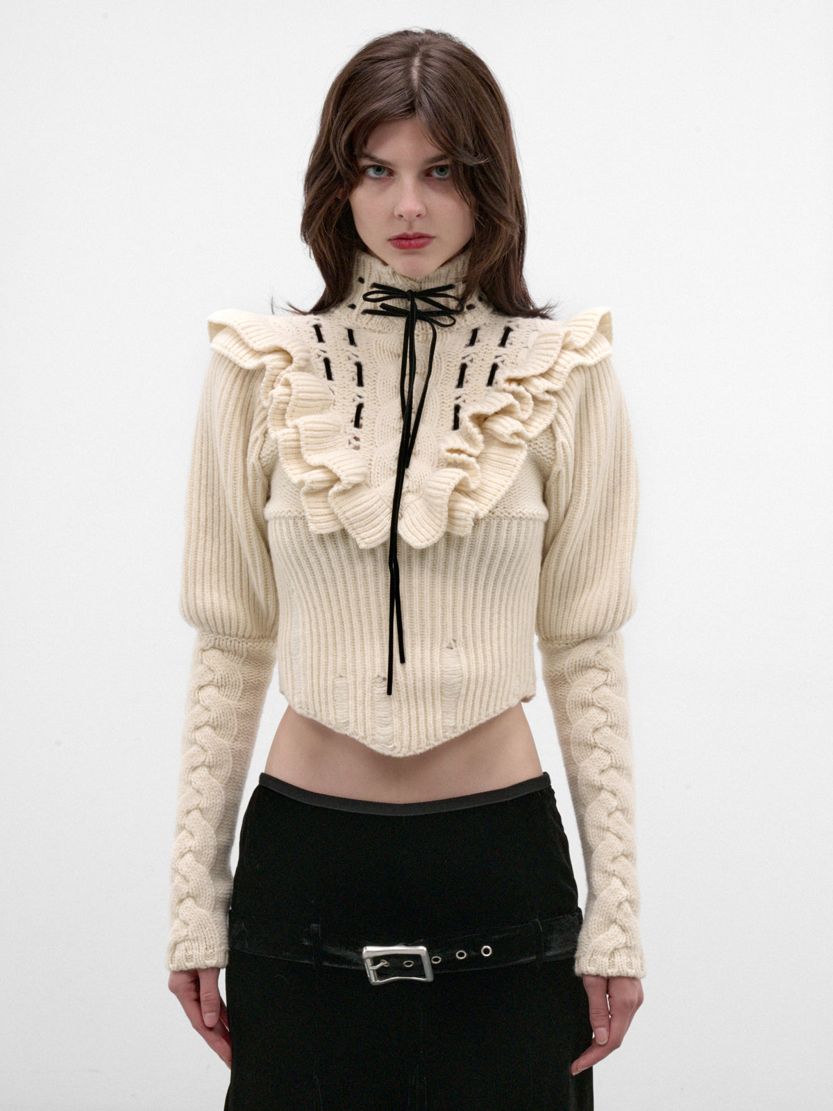 Liva White Wool Ruffled Sweater (B0014532-KN073-WARM-WHITE)