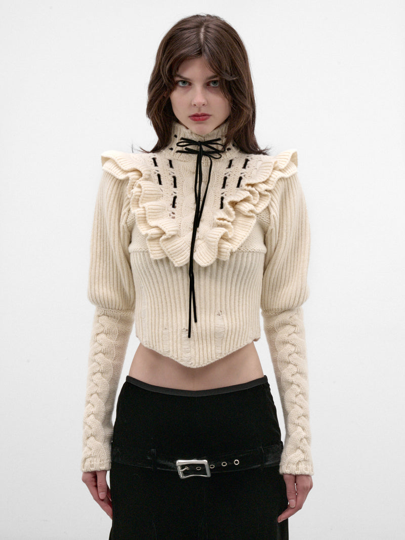Liva White Wool Ruffled Sweater (B0014532-KN073-WARM-WHITE)