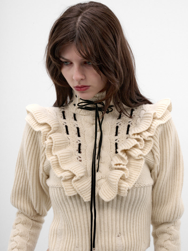 Liva White Wool Ruffled Sweater (B0014532-KN073-WARM-WHITE)