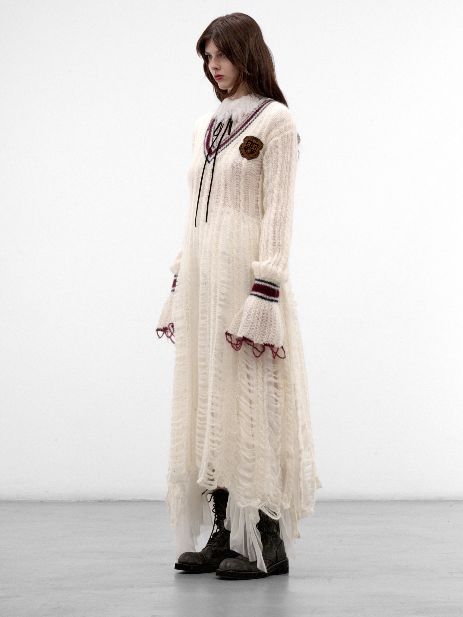Danna Ladder Stitch Asymmetric Dress (B0014528-KN096-WARM-WHITE)