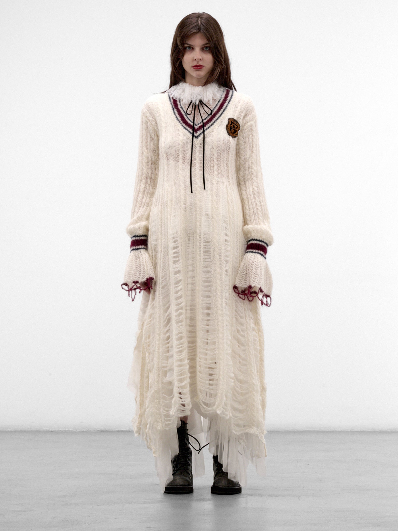 Danna Ladder Stitch Asymmetric Dress (B0014528-KN096-WARM-WHITE)