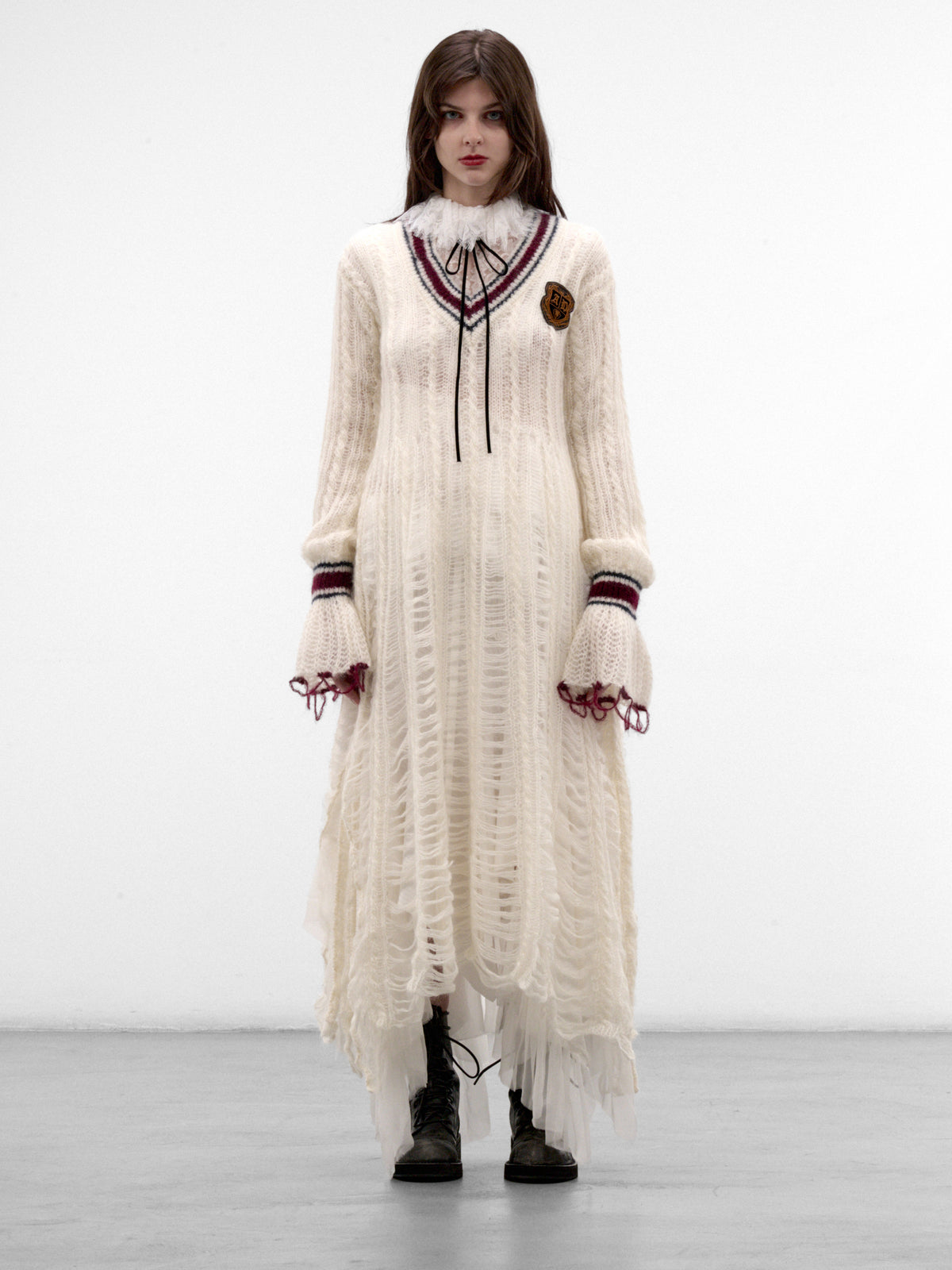 Danna Ladder Stitch Asymmetric Dress (B0014528-KN096-WARM-WHITE)