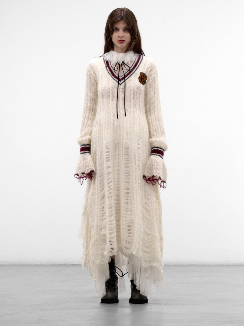 Danna Ladder Stitch Asymmetric Dress (B0014528-KN096-WARM-WHITE)