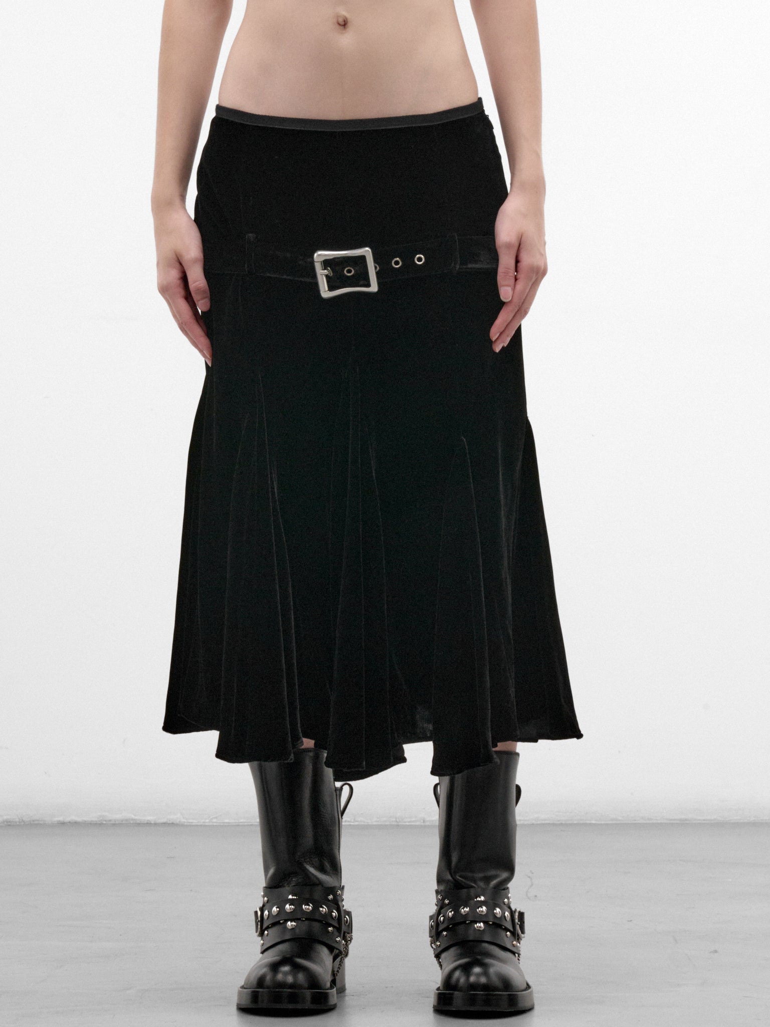Helma Velvet Midi Skirt (B0014540-FA762-BLACK)