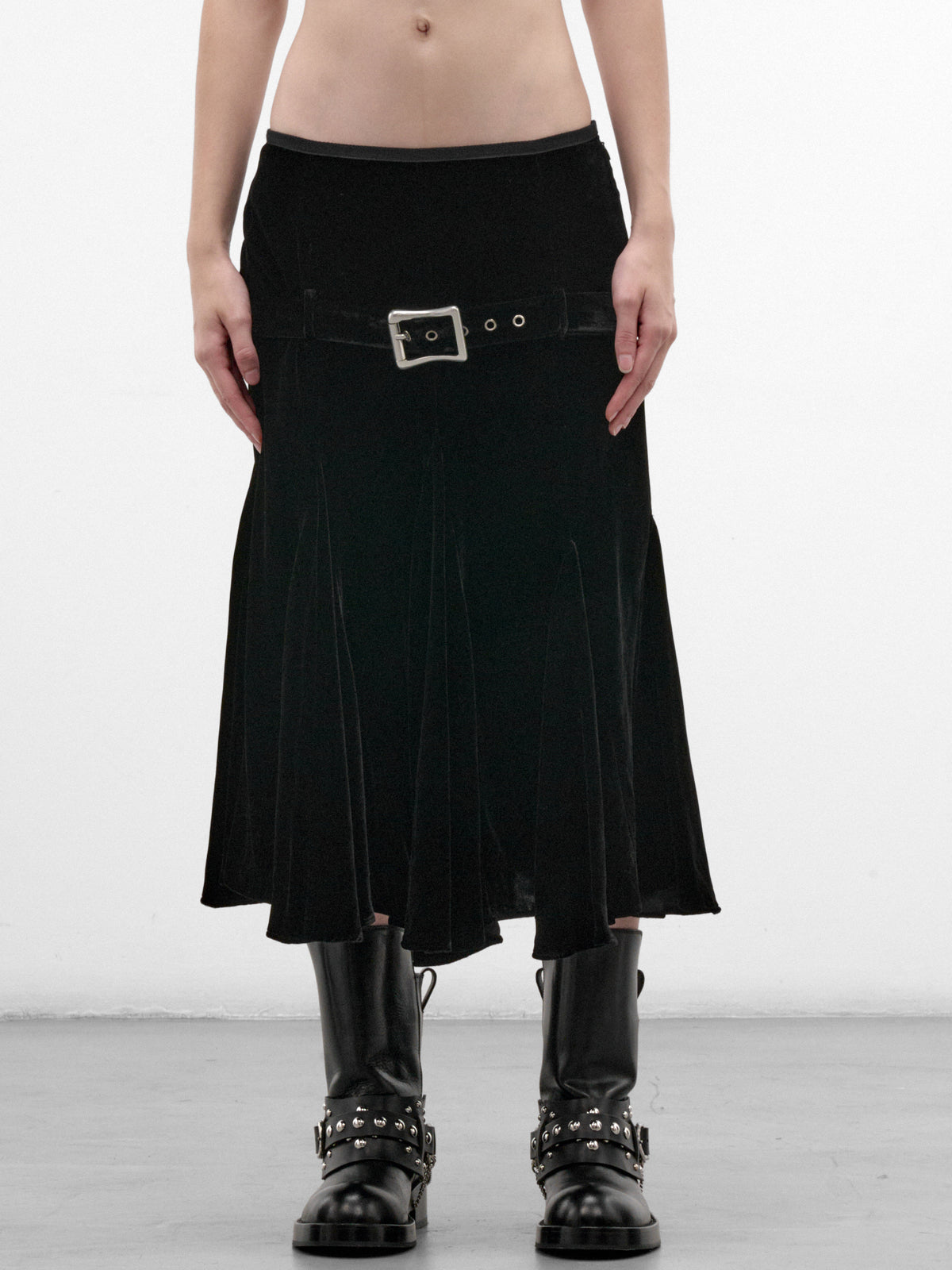 Helma Velvet Midi Skirt (B0014540-FA762-BLACK)