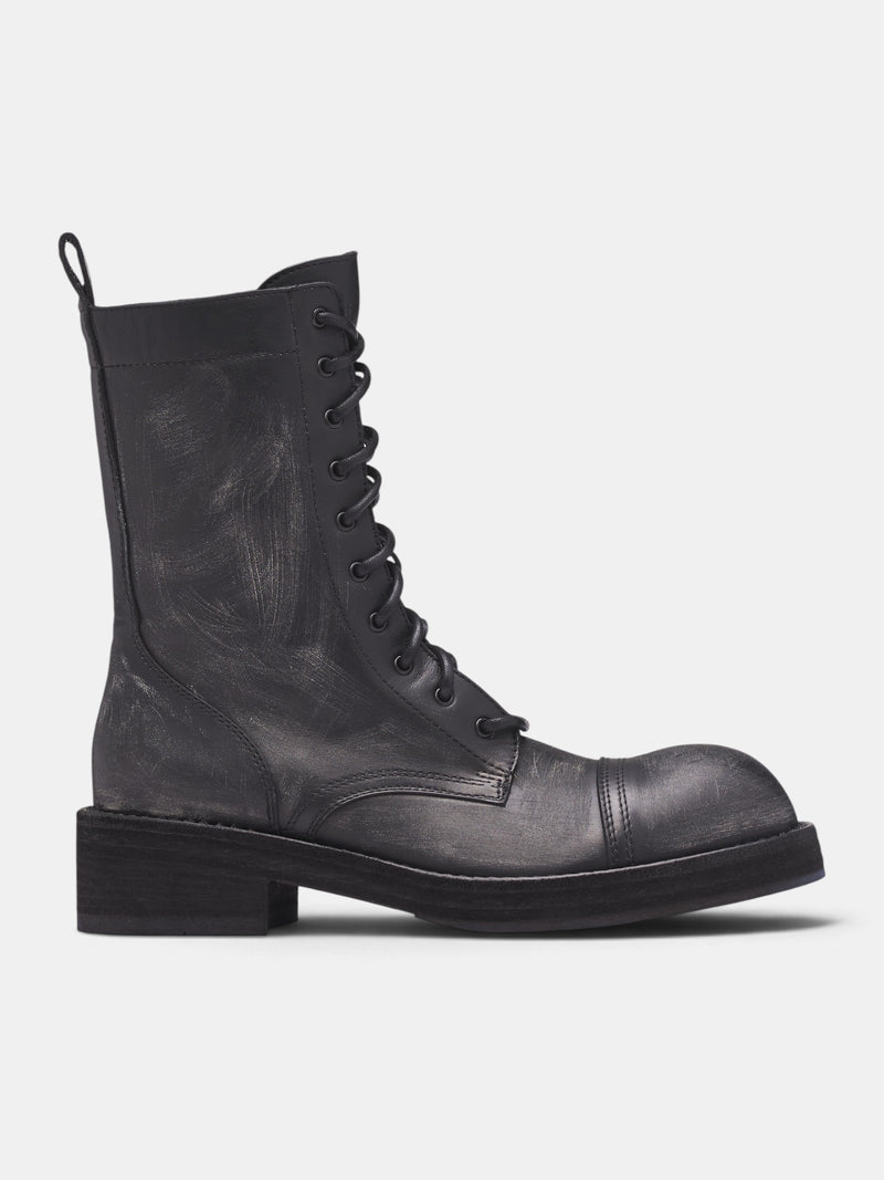 Aric Black Leather Biker Boots (B0014559-LT211-BLACK)