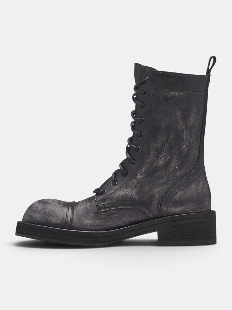 Aric Black Leather Biker Boots (B0014559-LT211-BLACK)