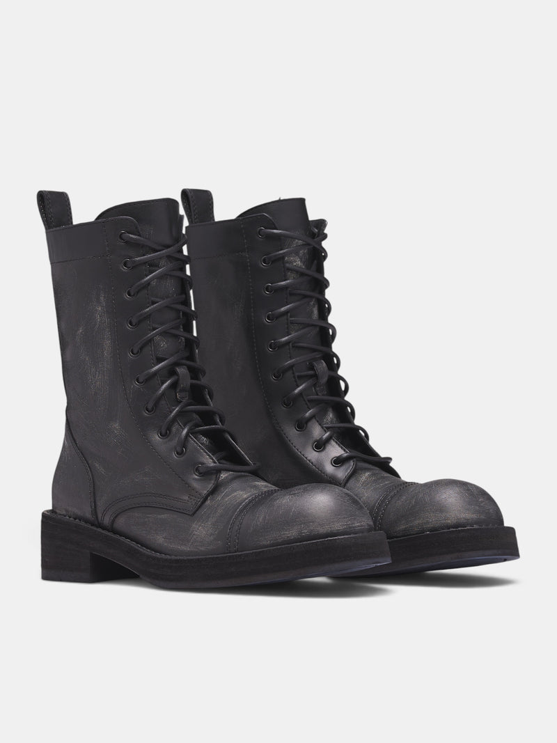 Aric Black Leather Biker Boots (B0014559-LT211-BLACK)