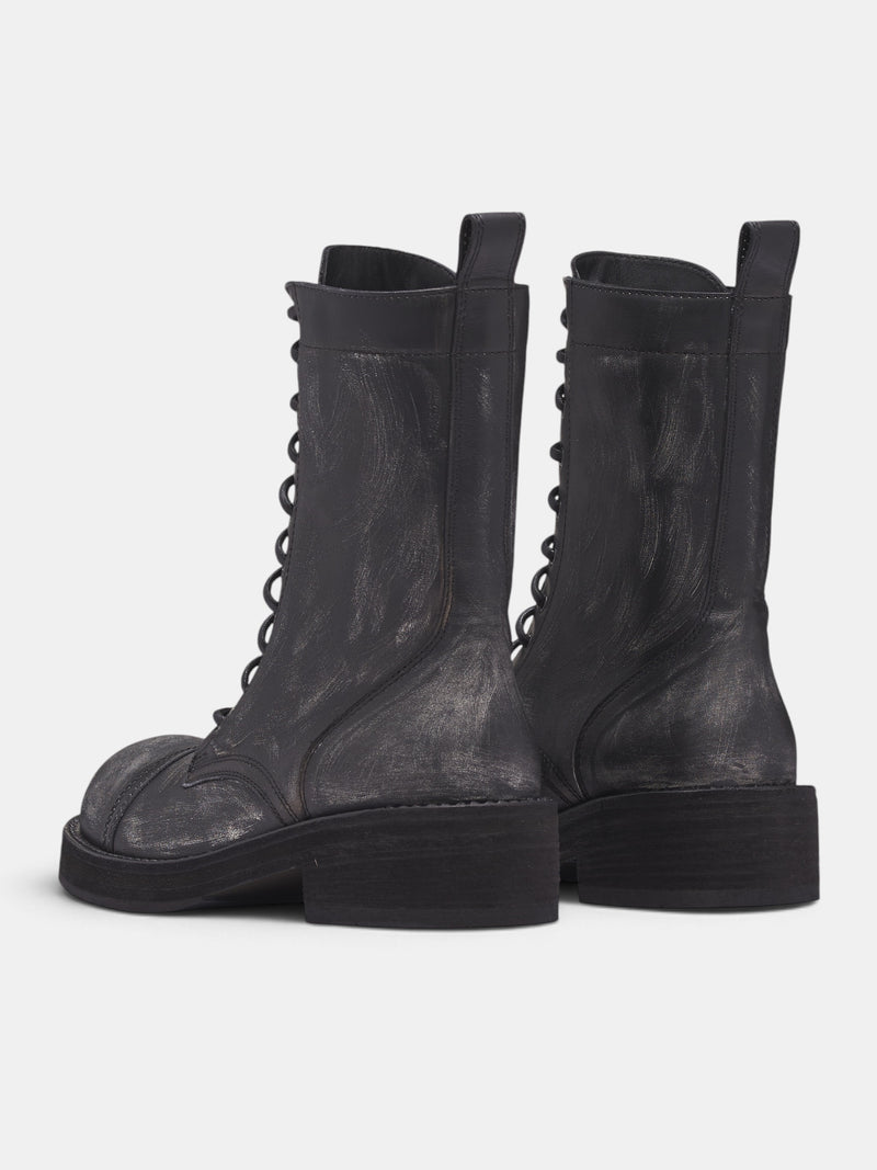 Aric Black Leather Biker Boots (B0014559-LT211-BLACK)