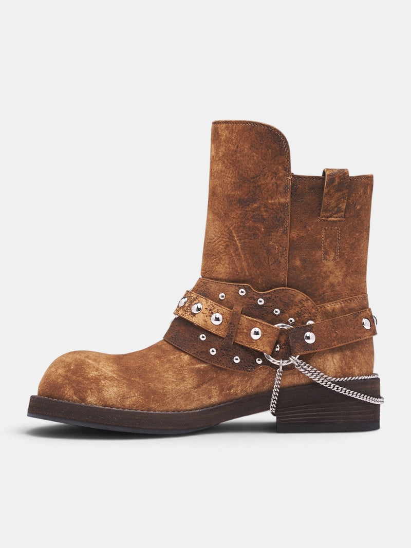 Boa Lamb Suede Buckle Boots (B0014563-LT210-BROWN-CAMEL)
