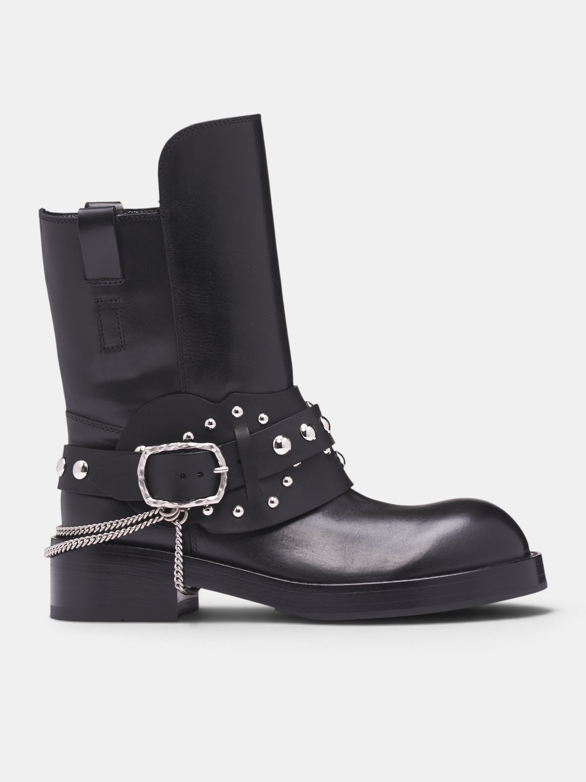 Black Leather Mid Calf Boot (B0014570-LT049-BLACK)