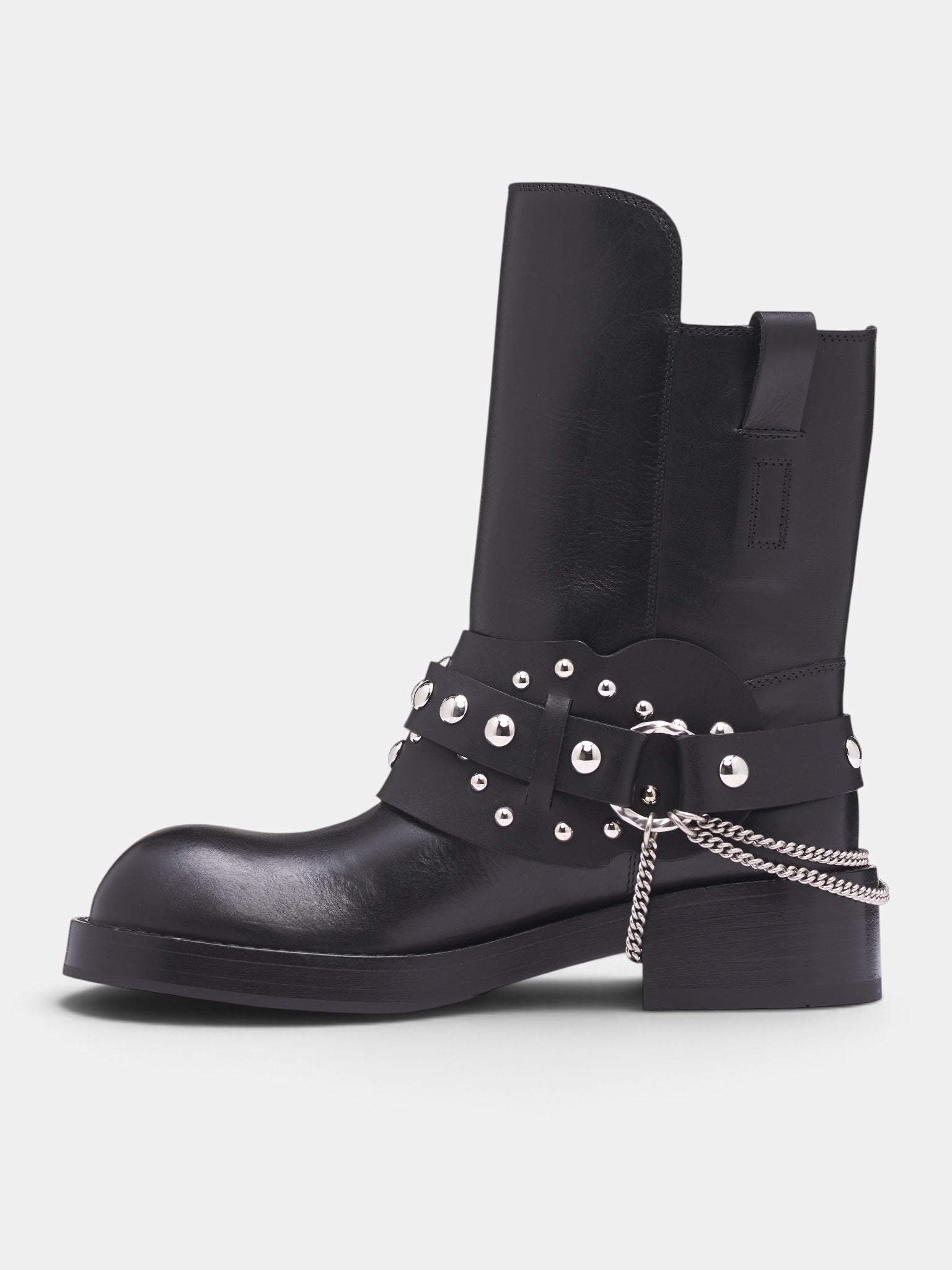 Black Leather Mid Calf Boot (B0014570-LT049-BLACK)