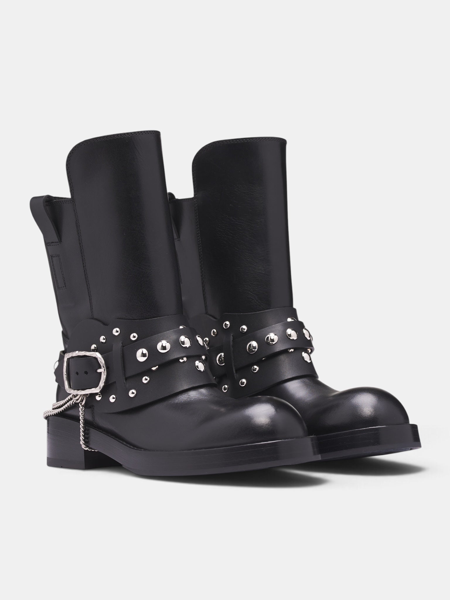 Black Leather Mid Calf Boot (B0014570-LT049-BLACK)