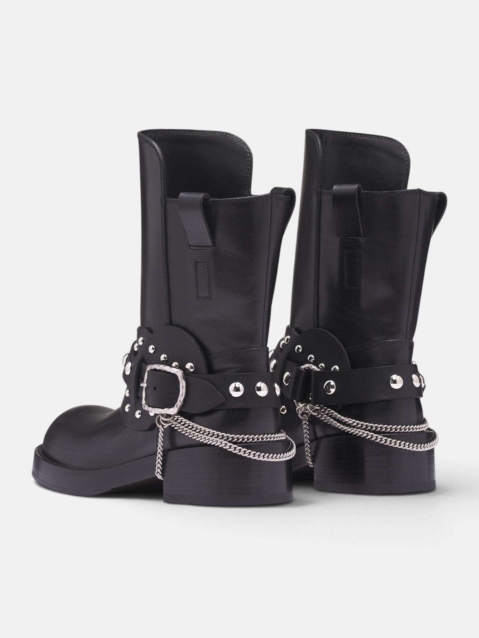 Black Leather Mid Calf Boot (B0014570-LT049-BLACK)