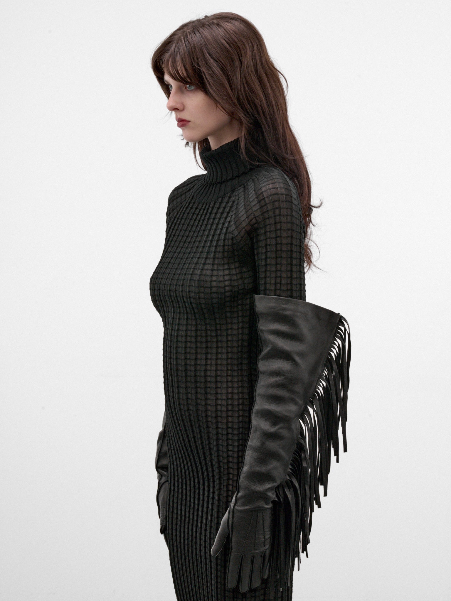 Black Fringed Flare Opera Gloves (B0014645-LT120-BLACK)
