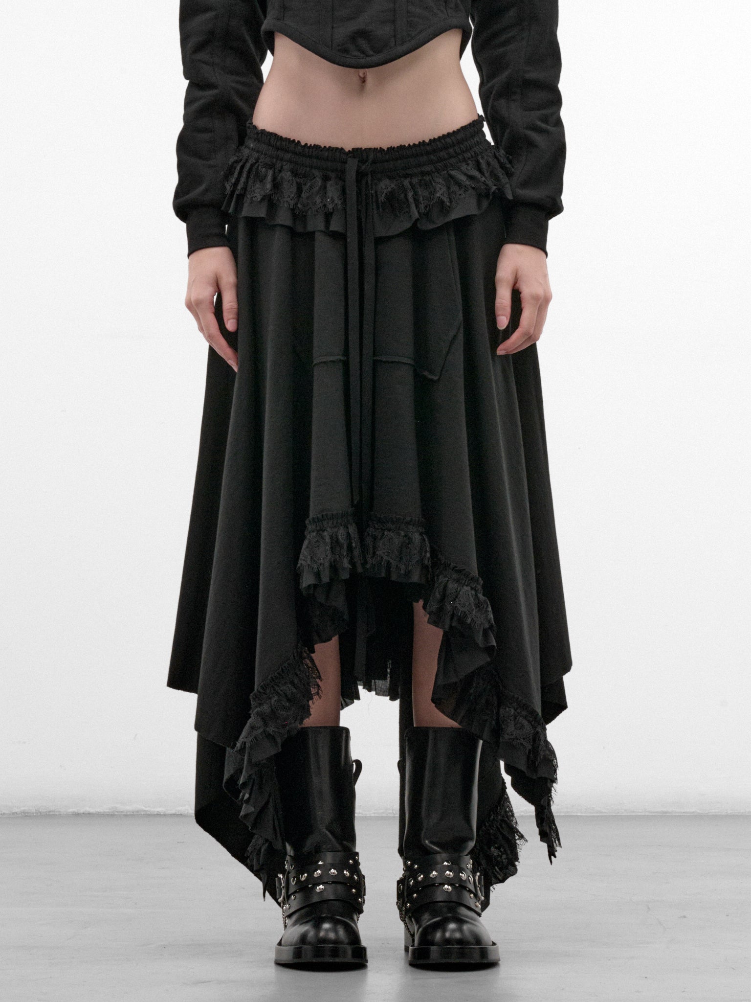 Aske Cotton Asymmetric Midi Skirt (B0014662-FA799-BLACK)
