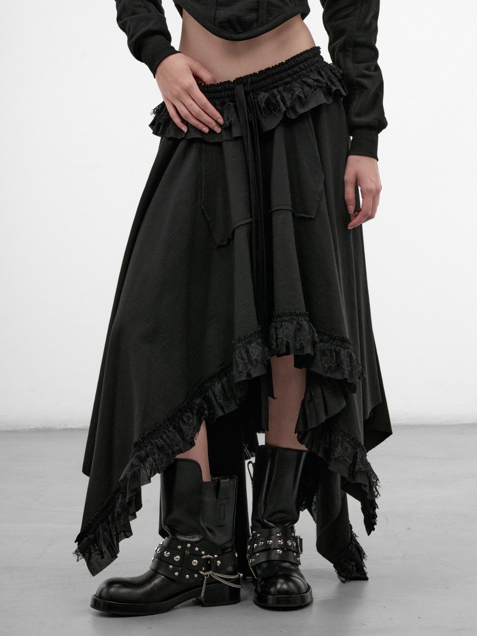 Aske Cotton Asymmetric Midi Skirt (B0014662-FA799-BLACK)