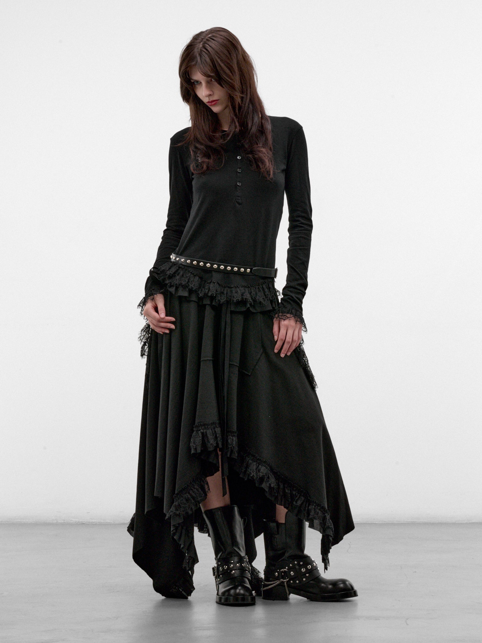 Aske Cotton Asymmetric Midi Skirt (B0014662-FA799-BLACK)