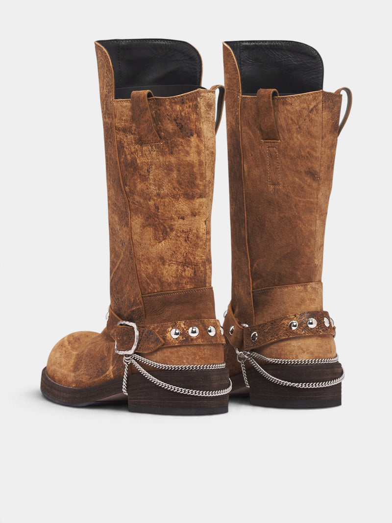 Edeed Lamb Suede Riding Boots (B0014709-LT210-BROWN-CAMEL)