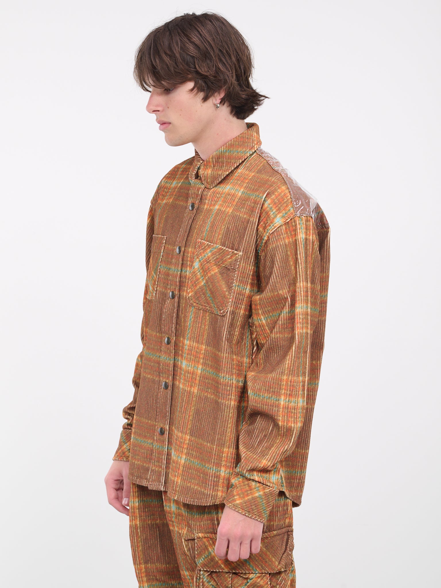 Plaid Corduory Shirt (B010-GREY-BROWN)