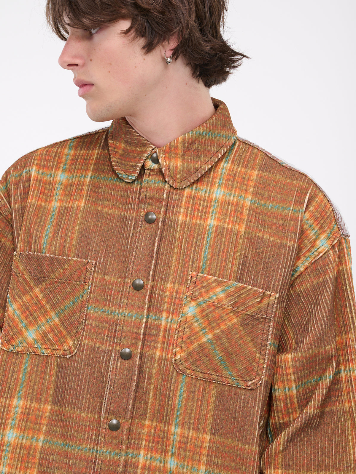 Plaid Corduory Shirt (B010-GREY-BROWN)