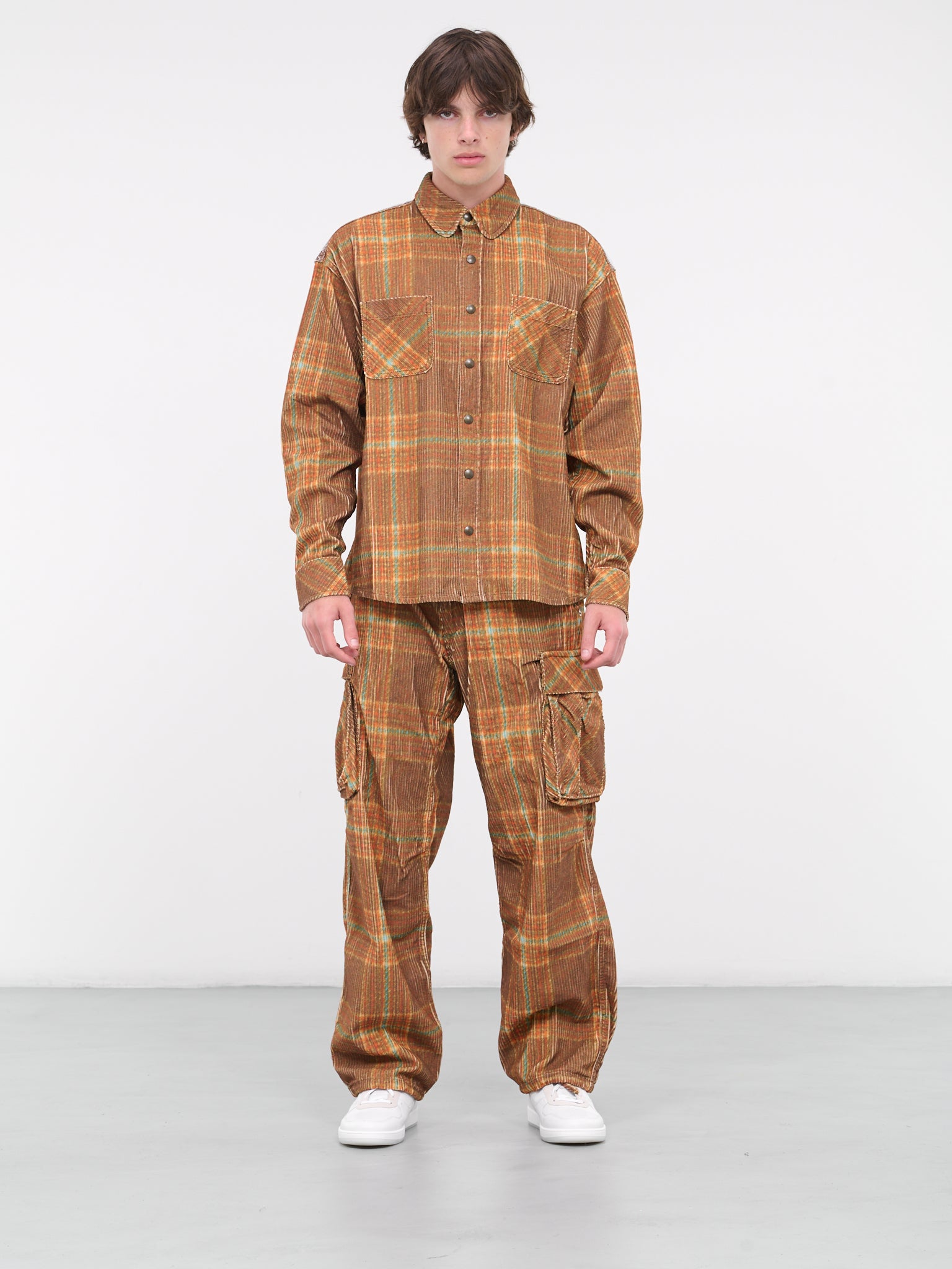 Corduroy Cargo Pants (P010-GREY-BROWN)