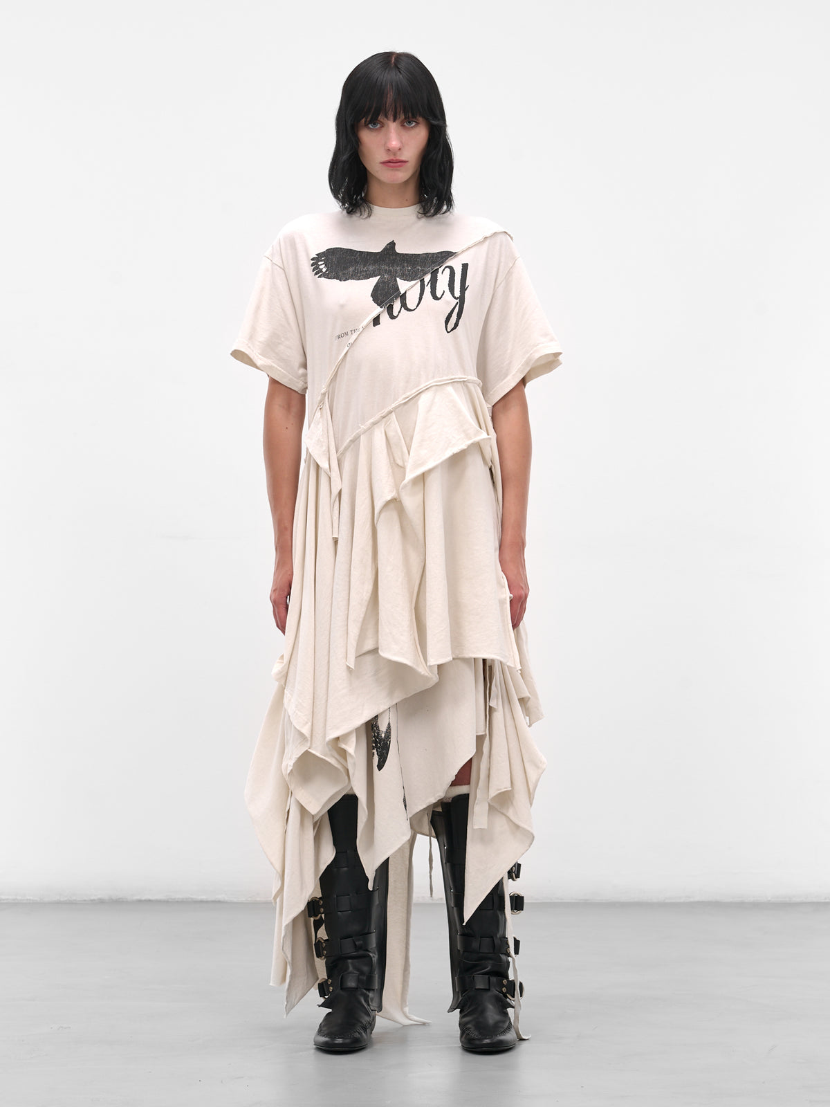 White Guusta Deconstructed Drape Dress (B013459-FA697-IVORY)