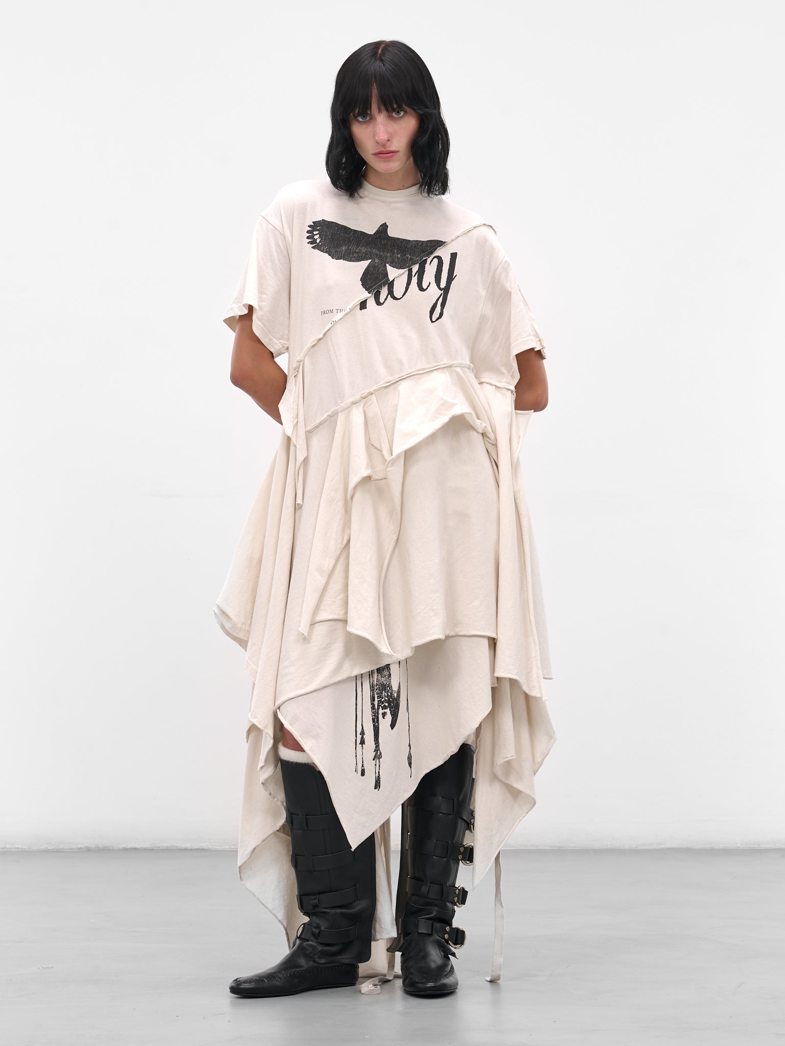 White Guusta Deconstructed Drape Dress (B013459-FA697-IVORY)