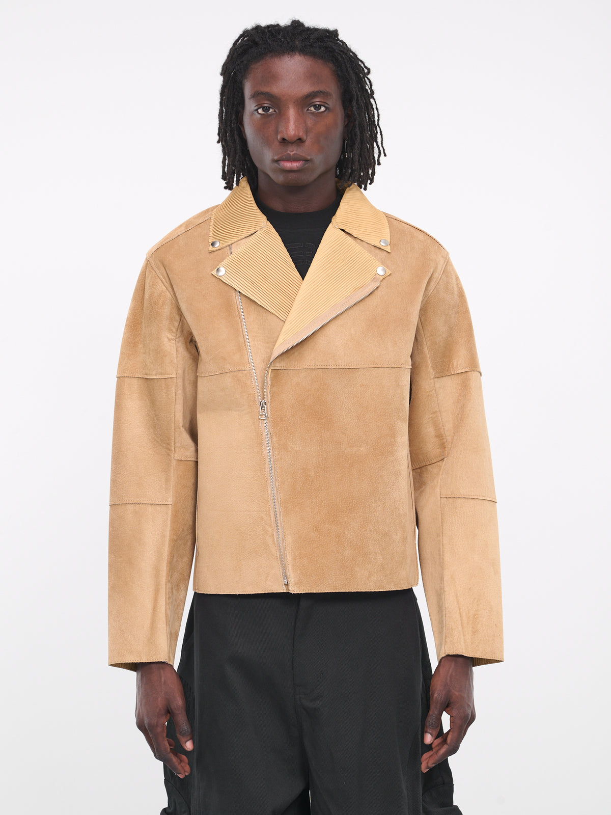 Leather Double-Rider Jacket (B02XBZ-03-BEIGE)