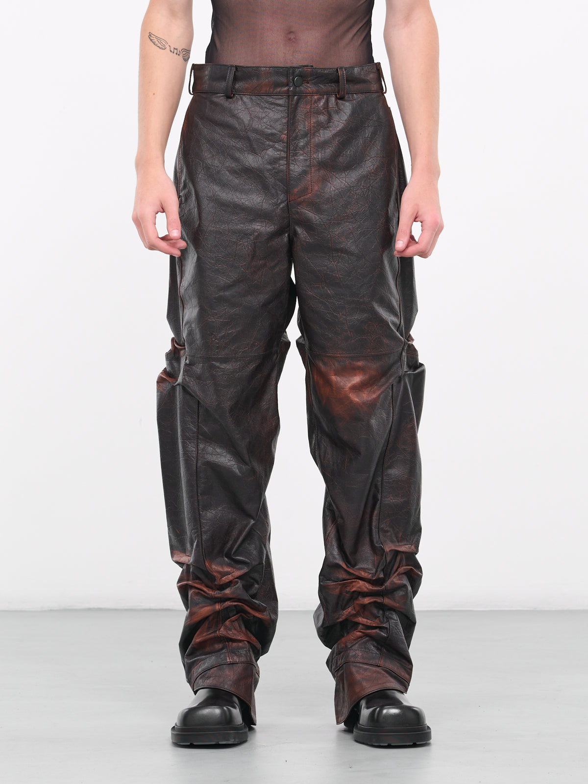 Gripped Leather Pants (B06-DB-DARK-BROWN)