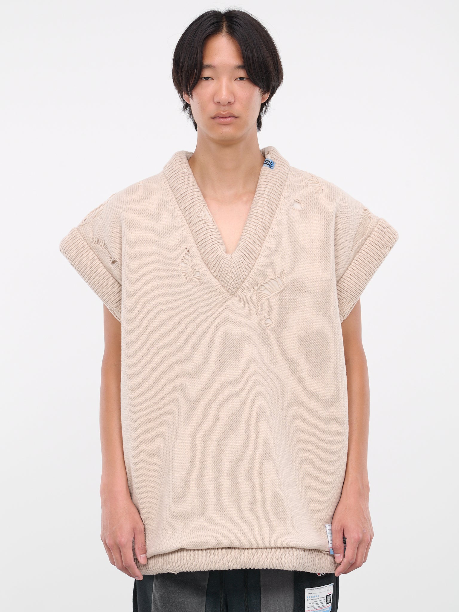 Distressed Knit Vest (B11SW502-BEIGE)