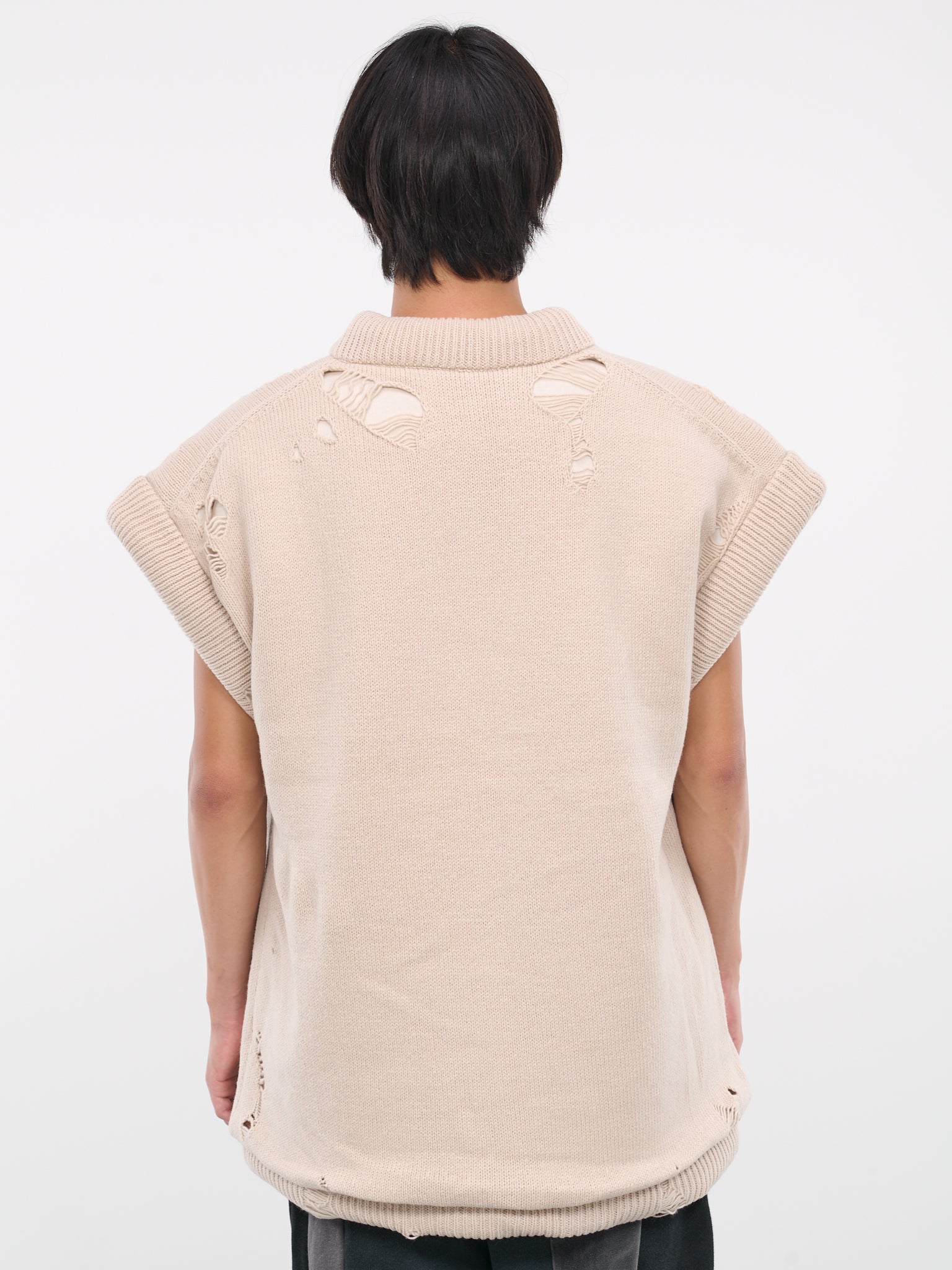 Distressed Knit Vest (B11SW502-BEIGE)