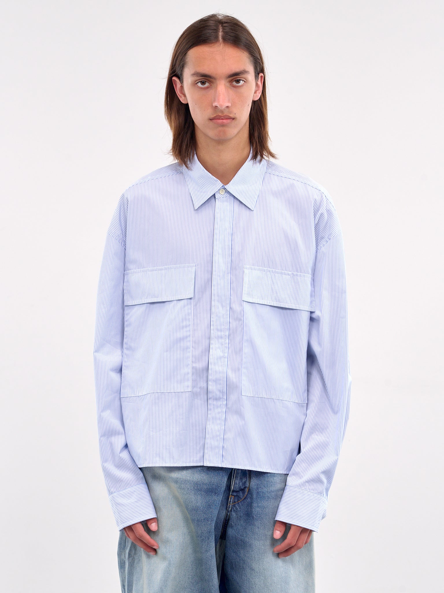 Striped Flap Pocket Shirt (B1MS257116-490-BLUE-STRIPE)