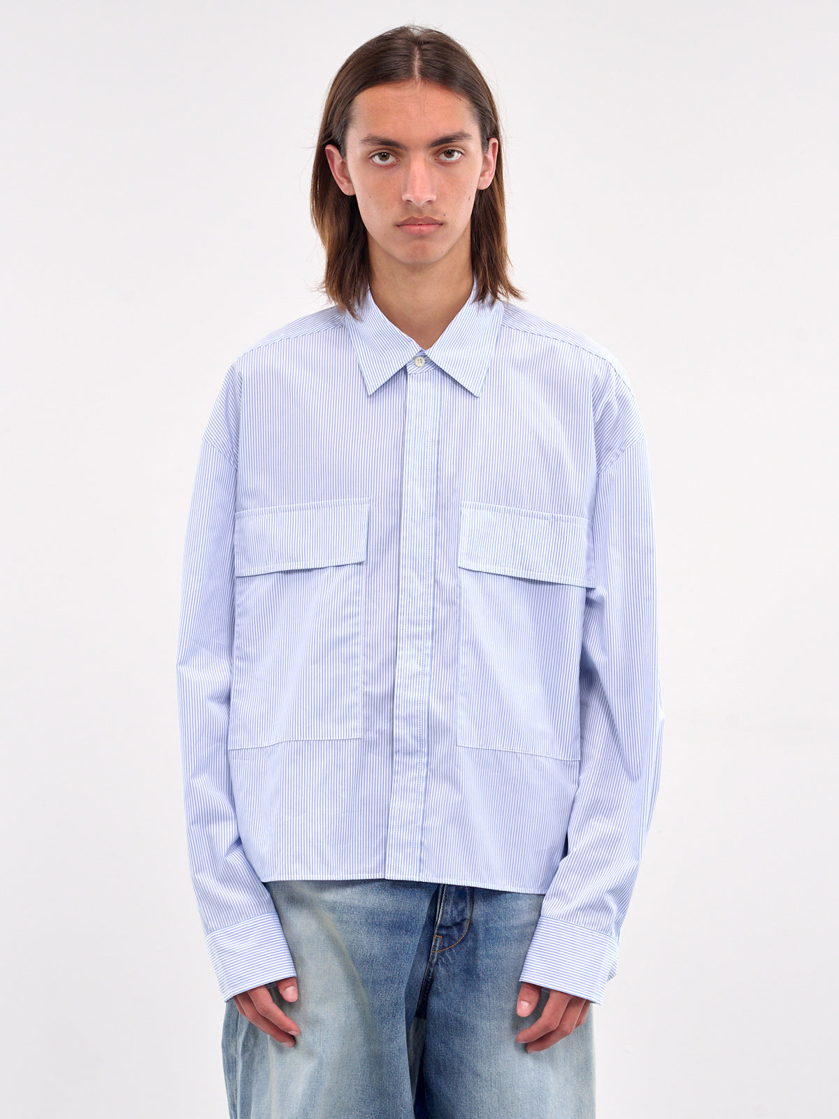 Striped Flap Pocket Shirt (B1MS257116-490-BLUE-STRIPE)
