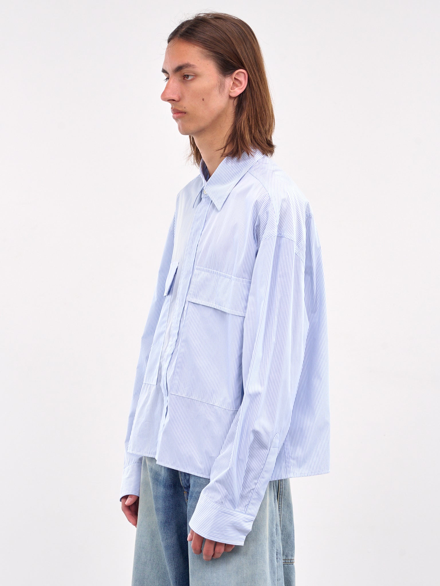 Striped Flap Pocket Shirt (B1MS257116-490-BLUE-STRIPE)