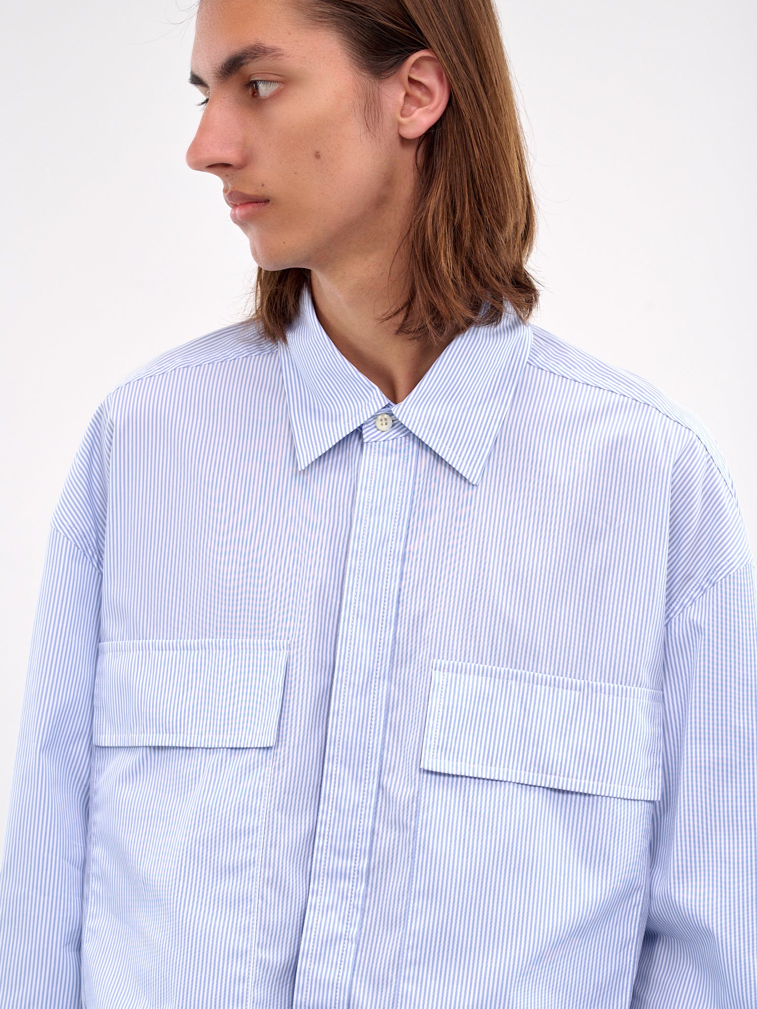 Striped Flap Pocket Shirt (B1MS257116-490-BLUE-STRIPE)