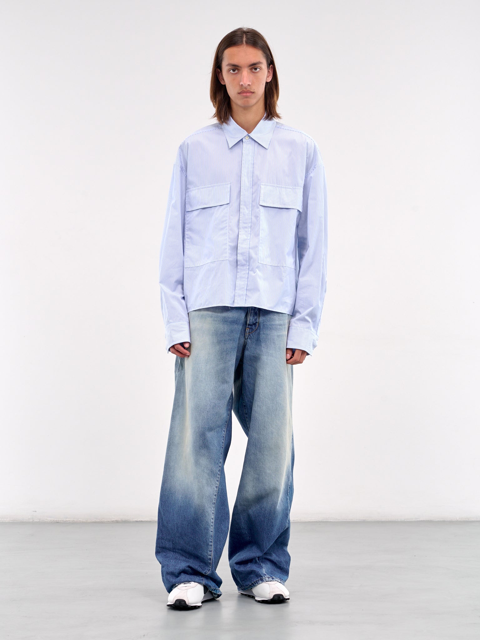 Striped Flap Pocket Shirt (B1MS257116-490-BLUE-STRIPE)
