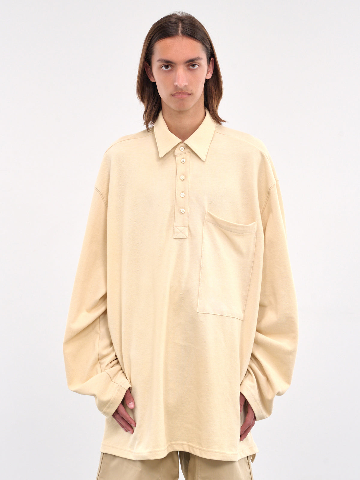Oversized Long Sleeve Polo Shirt (B1MS258093-250-KHAKI)