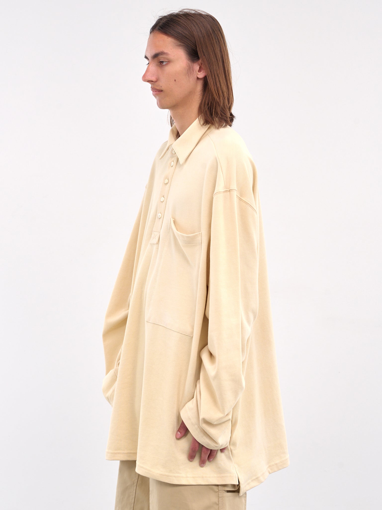 Oversized Long Sleeve Polo Shirt (B1MS258093-250-KHAKI)