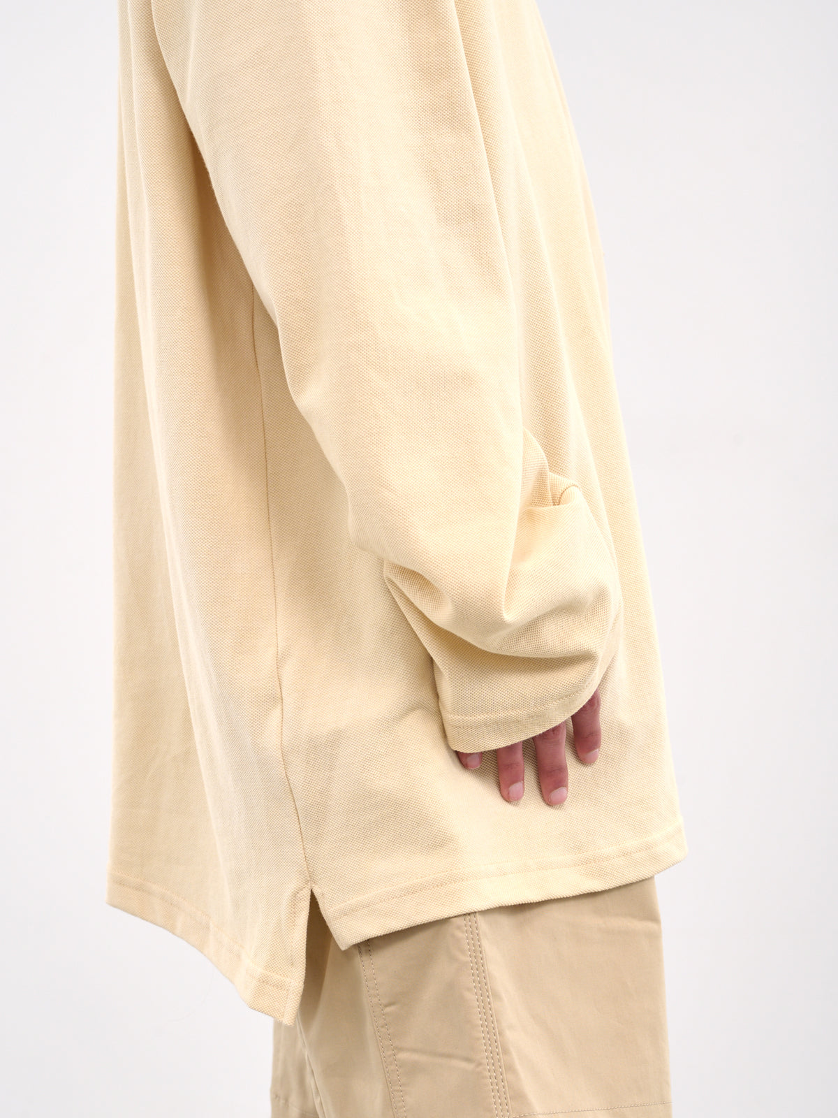Oversized Long Sleeve Polo Shirt (B1MS258093-250-KHAKI)