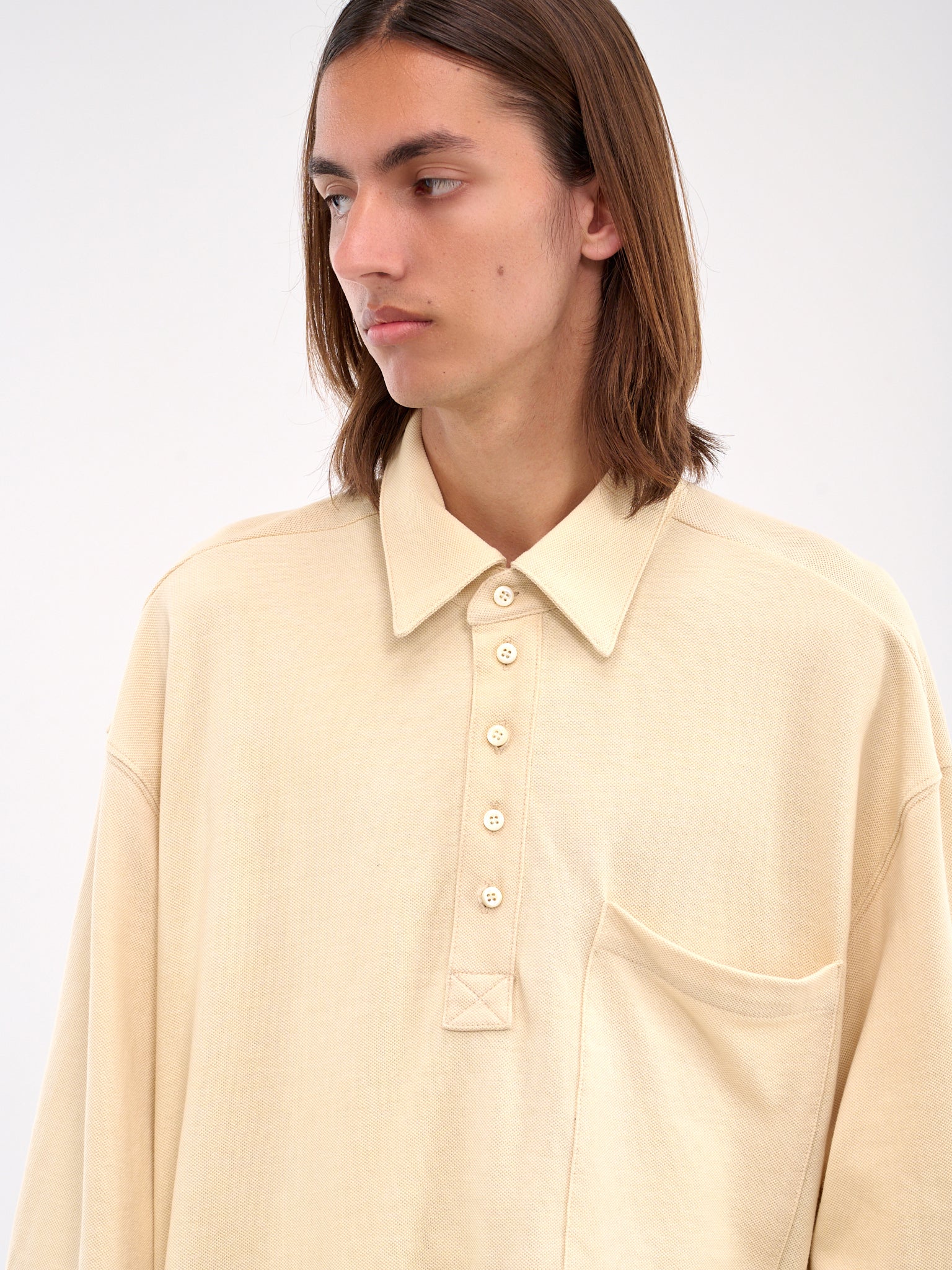Oversized Long Sleeve Polo Shirt (B1MS258093-250-KHAKI)