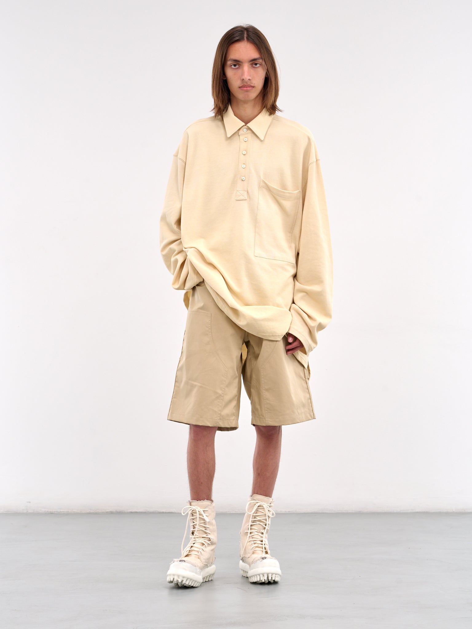 Oversized Long Sleeve Polo Shirt (B1MS258093-250-KHAKI)