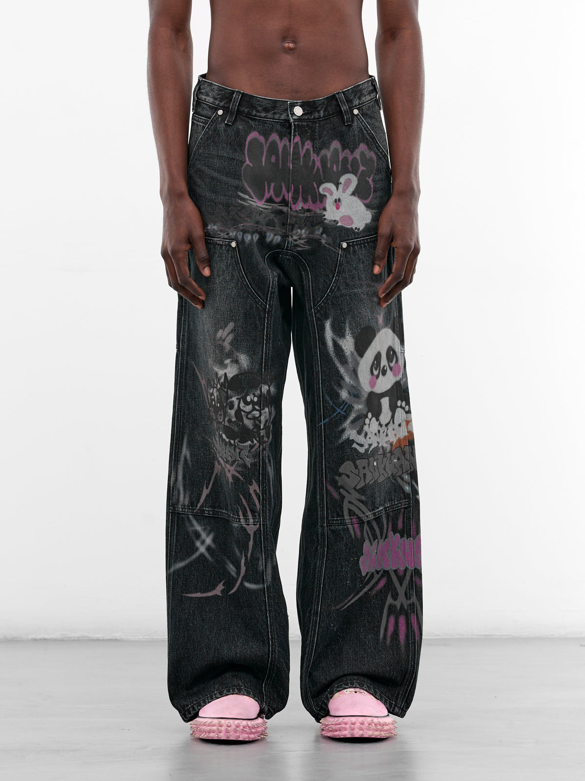 Black Denim Graffiti Carpenter's Pants (B26SSUJN0103-BLACK)