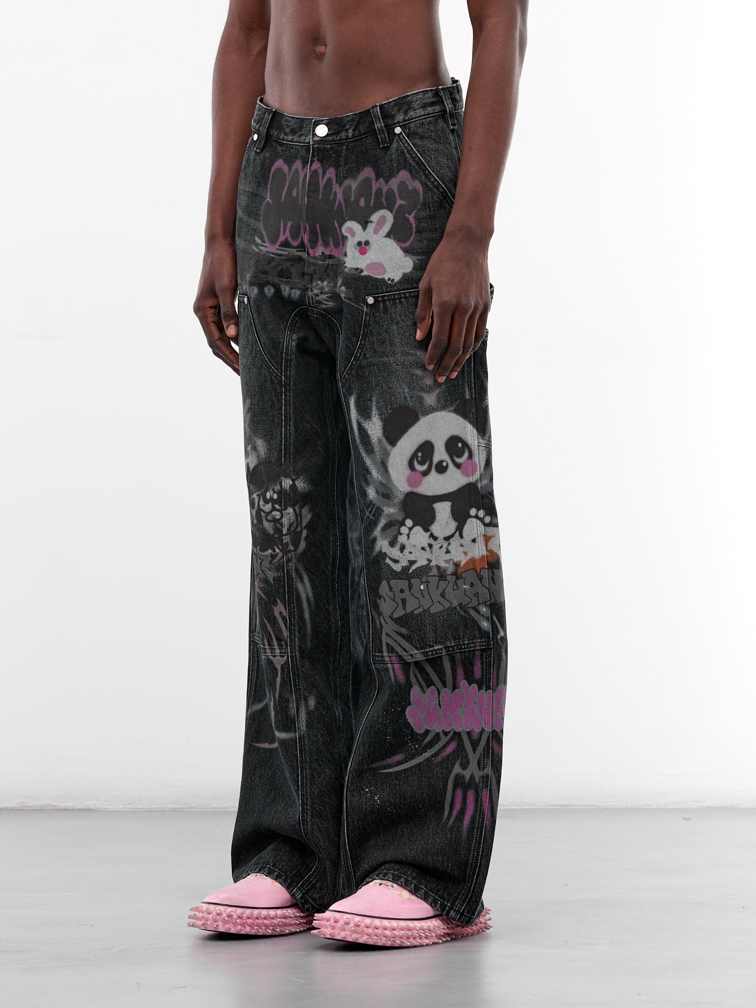 Black Denim Graffiti Carpenter's Pants (B26SSUJN0103-BLACK)