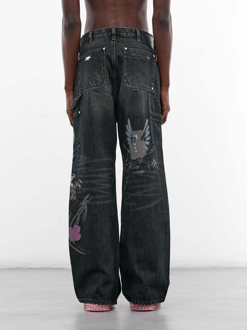 Black Denim Graffiti Carpenter's Pants (B26SSUJN0103-BLACK)