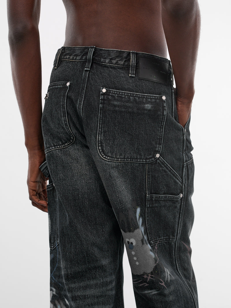 Black Denim Graffiti Carpenter's Pants (B26SSUJN0103-BLACK)