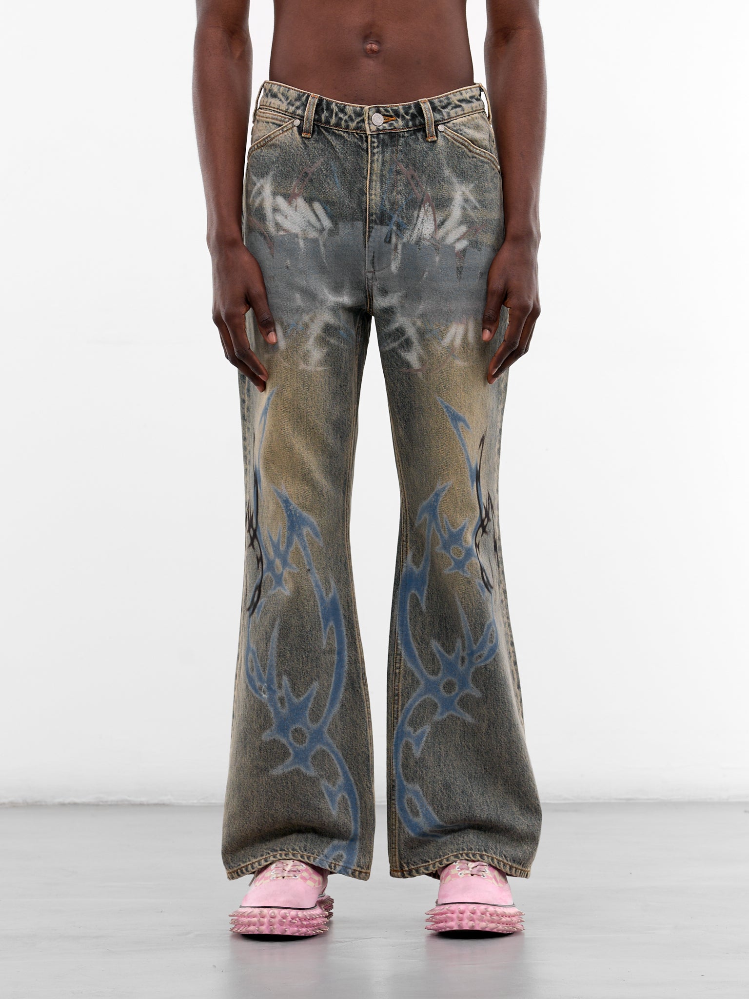 Blue Denim Graffiti Flared Jeans (B26SSUJN0104-BLUE)