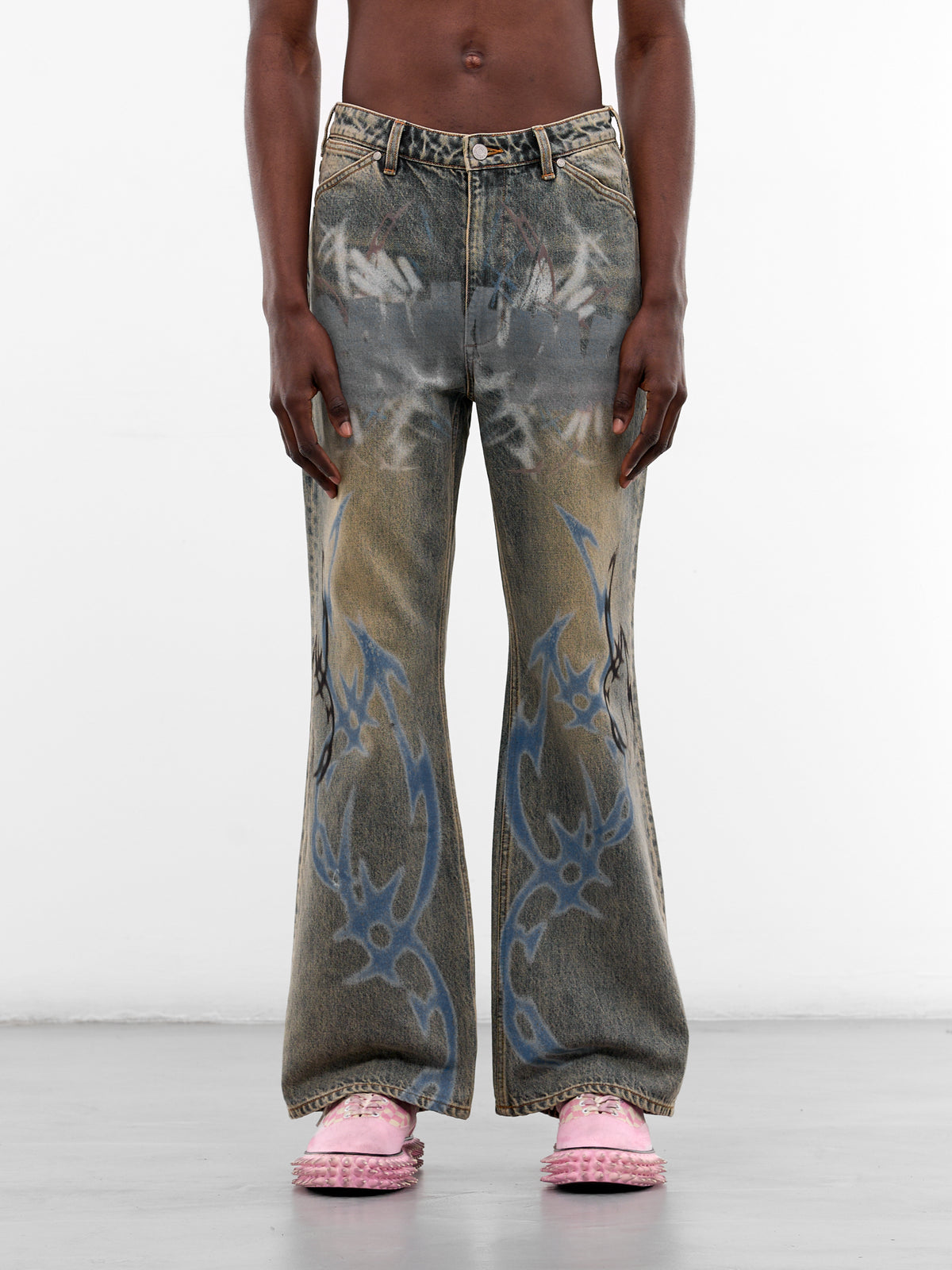 Blue Denim Graffiti Flared Jeans (B26SSUJN0104-BLUE)